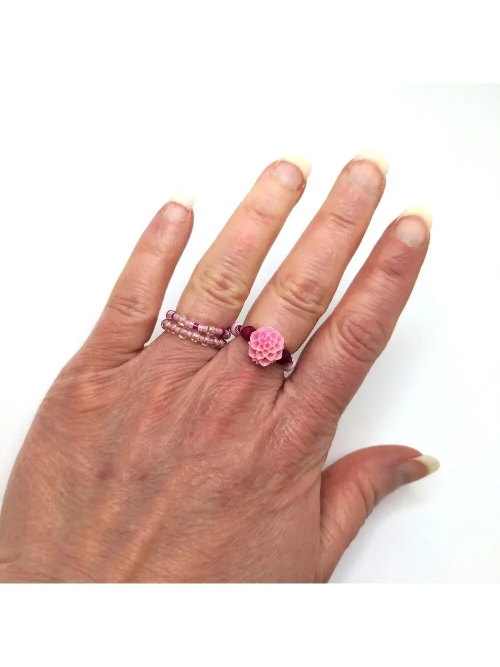 381MIDALANE Genuine Ruby & Bead Stretch Rings